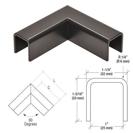 CR LAURENCE Matte Black 90 Degree Horizontal Corner for 11 Gauge Low Profile Cap Railings GRL107HMBL